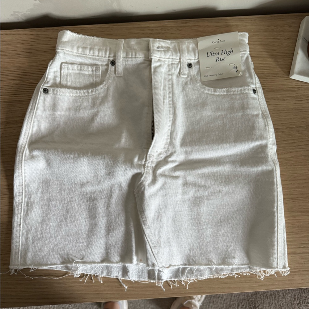 White Ultra High Rise Denim Skirt